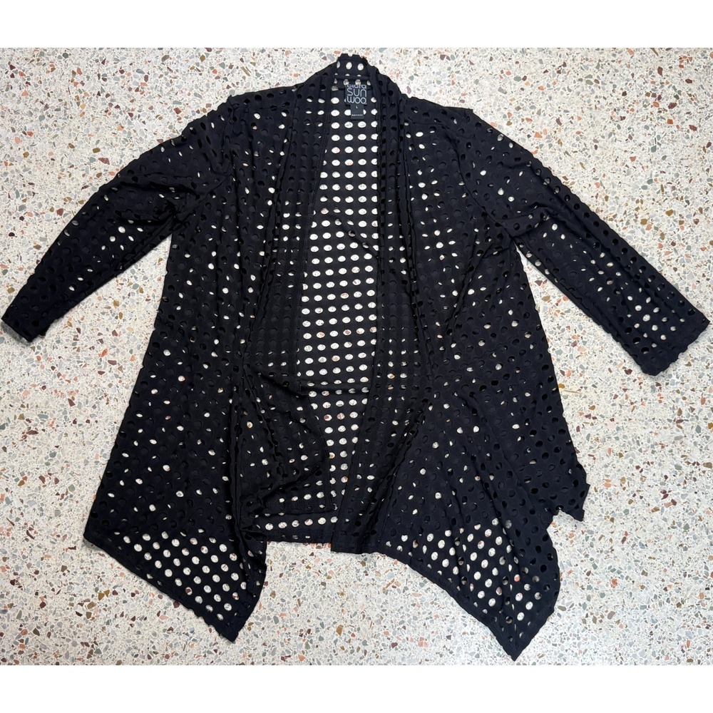 Clara Sun Woo Women's Black Mesh Pattern Open Front Jacket Size Large